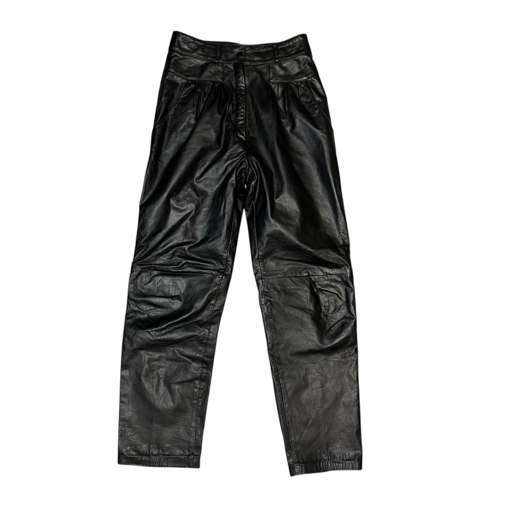 Toffs High Waisted Pleated Black Leather Pants 90s Y2K Size 6
